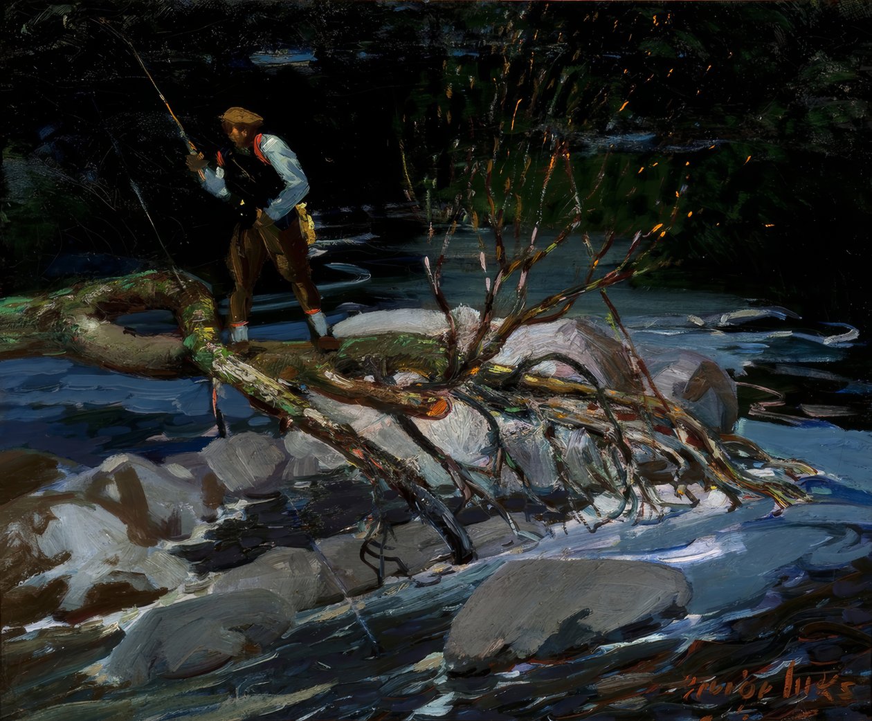 Pesca à truta, "The Screecher", Lago Rossignol, Nova Escócia de George Benjamin Luks
