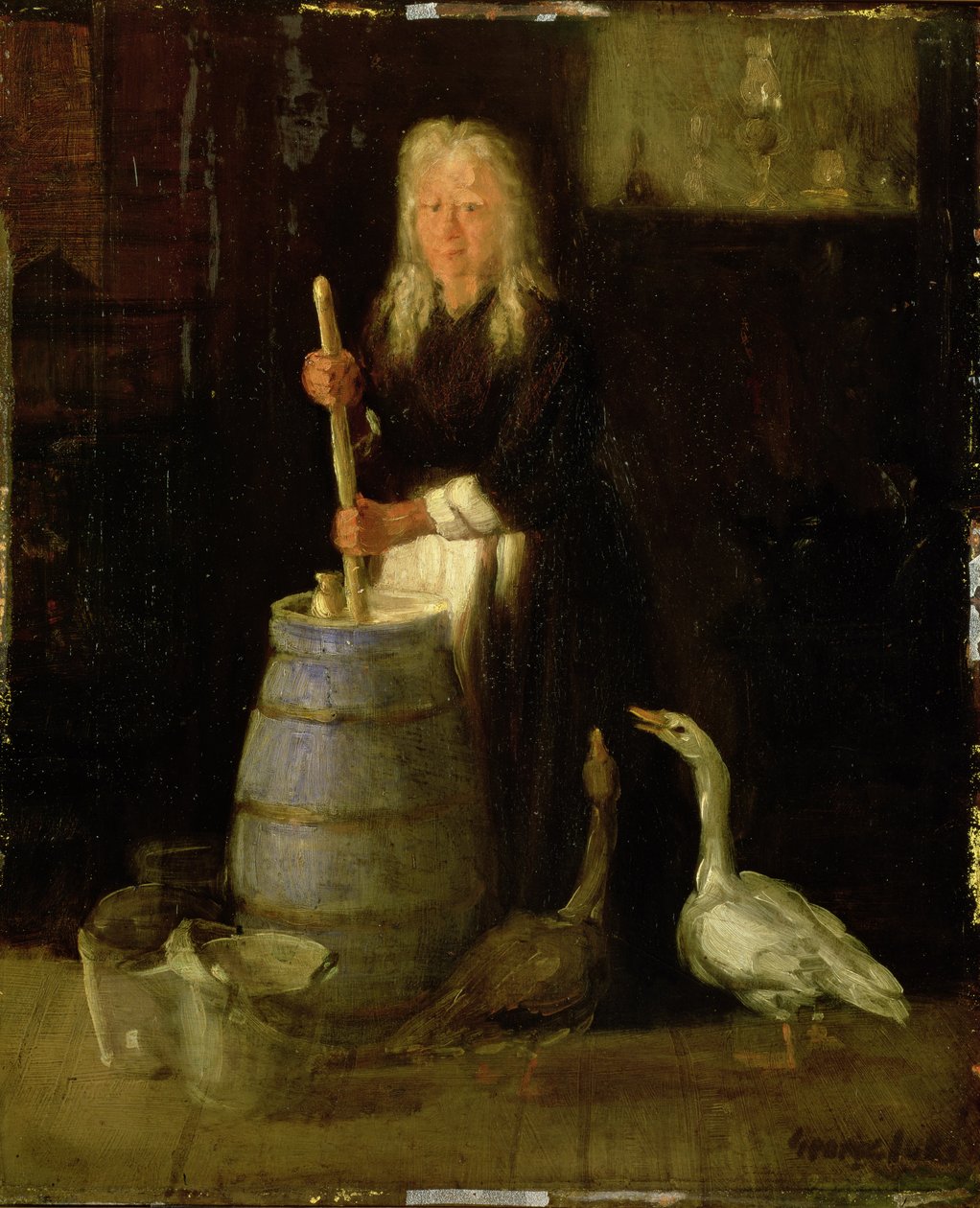 Manteiga batendo mulher (óleo no painel) de George Benjamin Luks