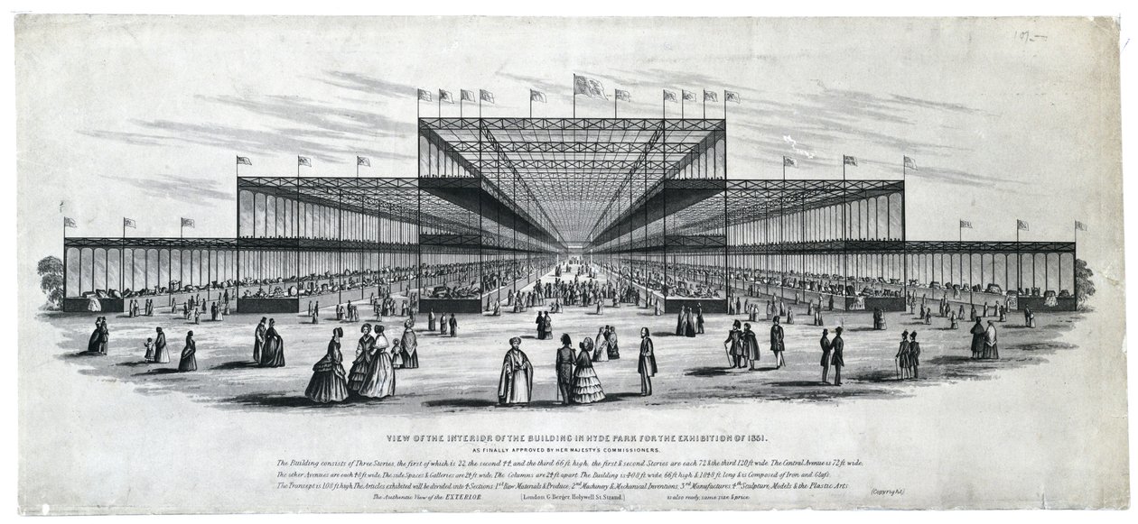 Vista do interior do edifício em Hyde Park para a Exposição de 1851. Como finalmente aprovado pelos Comissários de Sua Majestade de George Berger