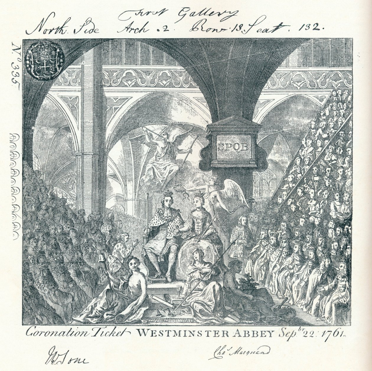 Bilhete gravado para a cerimônia de coroação de George III na Abadia de Westminster 1761 1906 de George Bickham
