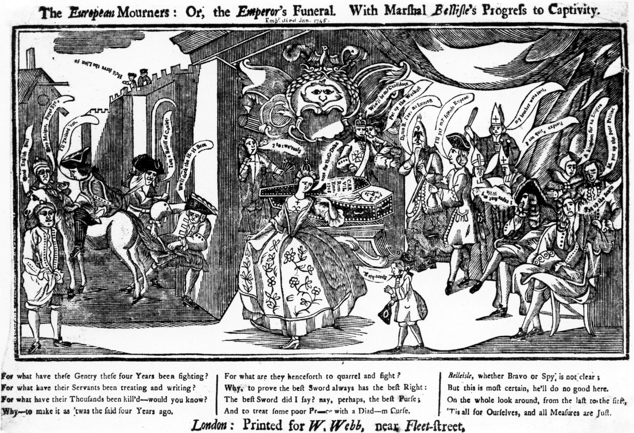 Os Enlutados Europeus, ou o Funeral do Imperador com o Progresso de Belleisle para o Cativeiro, 1745 de George Bickham