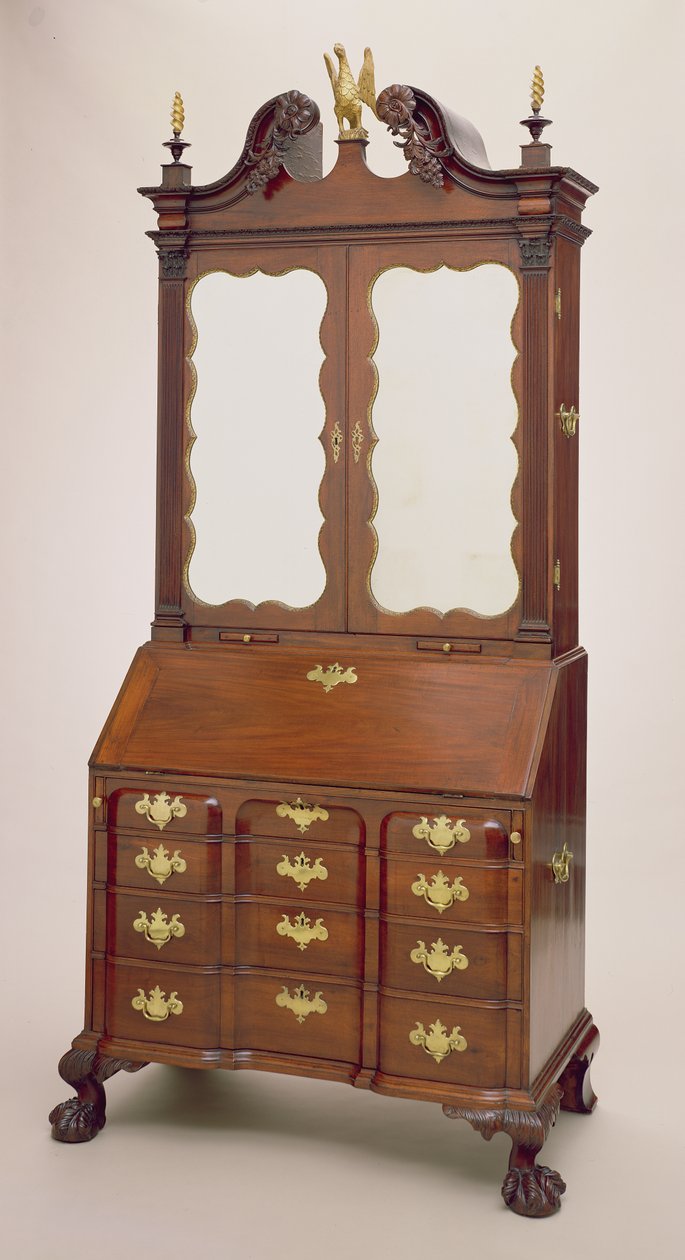 O Secretário Alsop, 1770-76 (mogno dourado, pinho e espelho) de George Bright