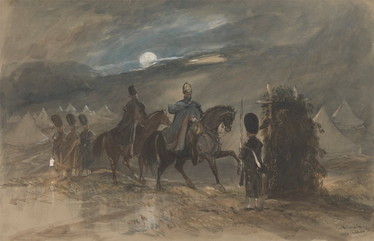 Acampamento em Chobham, 1853 com Oficiais e Sentinelas de George Bryant Campion