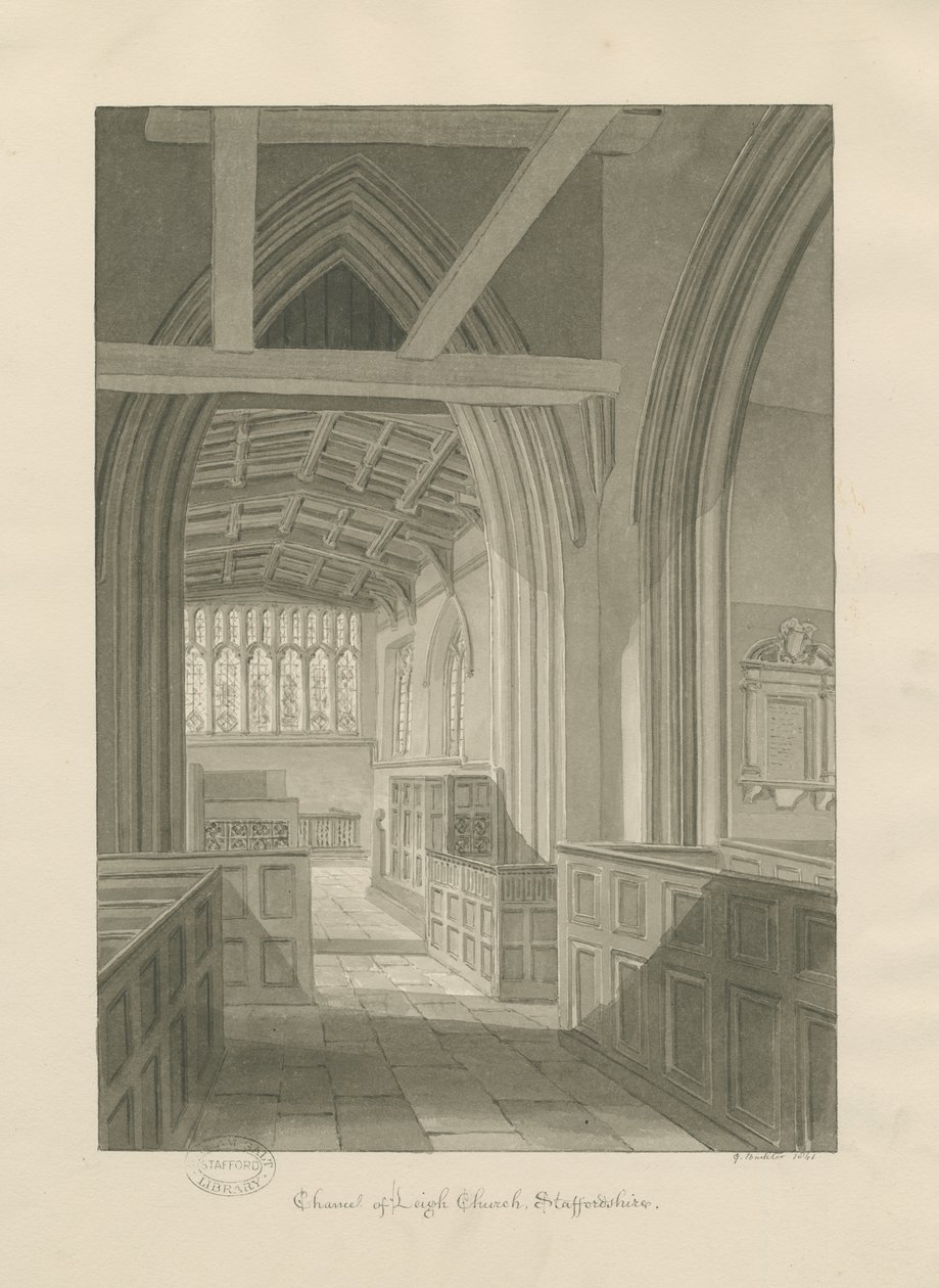 Interior da Igreja de Leigh: desenho em sépia de George Buckler