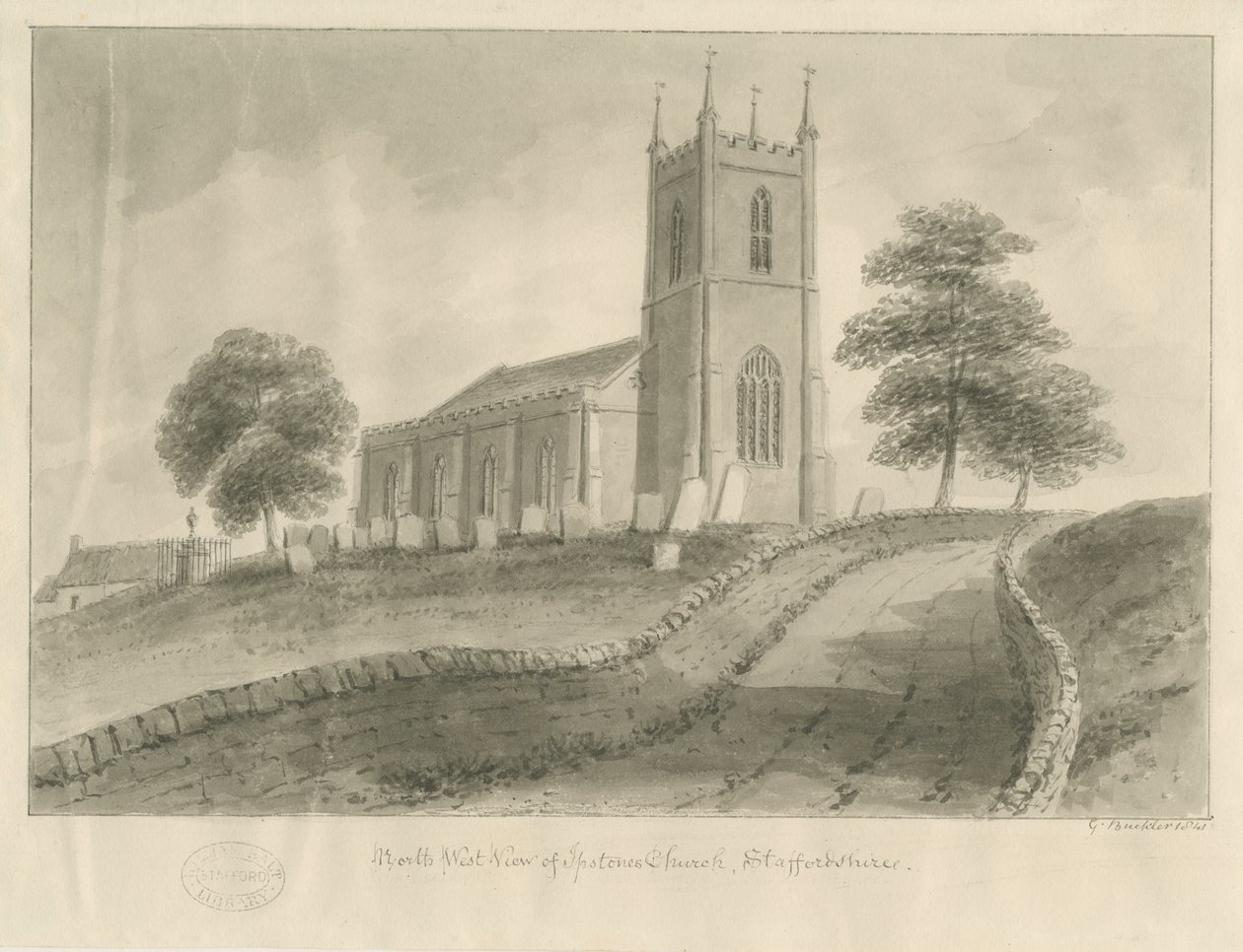 Igreja das Pedras: desenho sépia de George Buckler