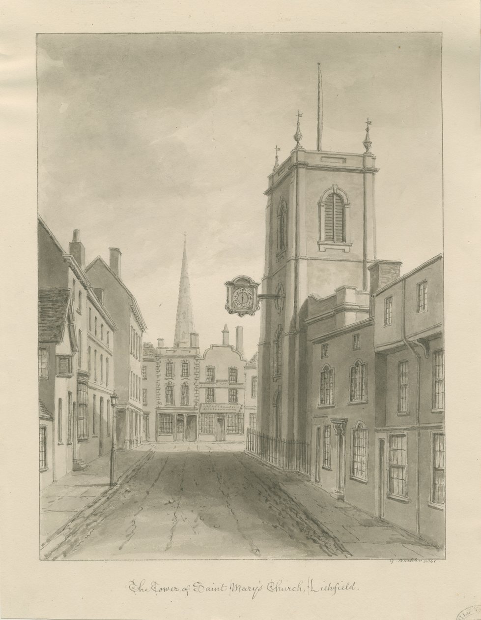 Lichfield - Igreja de Santa Maria: desenho em sépia de George Buckler
