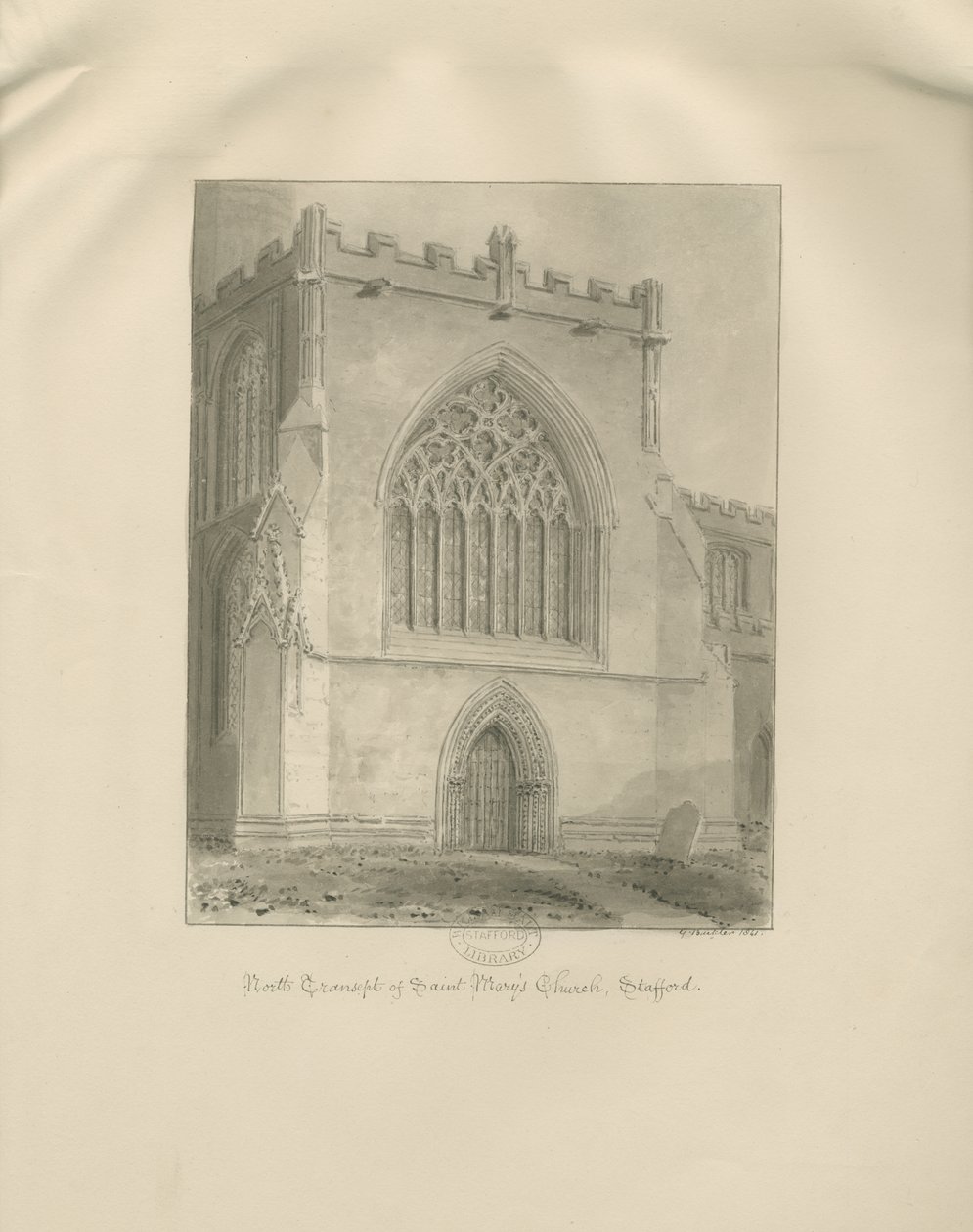 Stafford - Igreja de Santa Maria: desenho em sépia de George Buckler