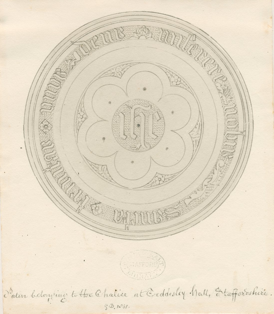 Teddesley Hall - Paten: desenho a caneta e lavagem de George Buckler
