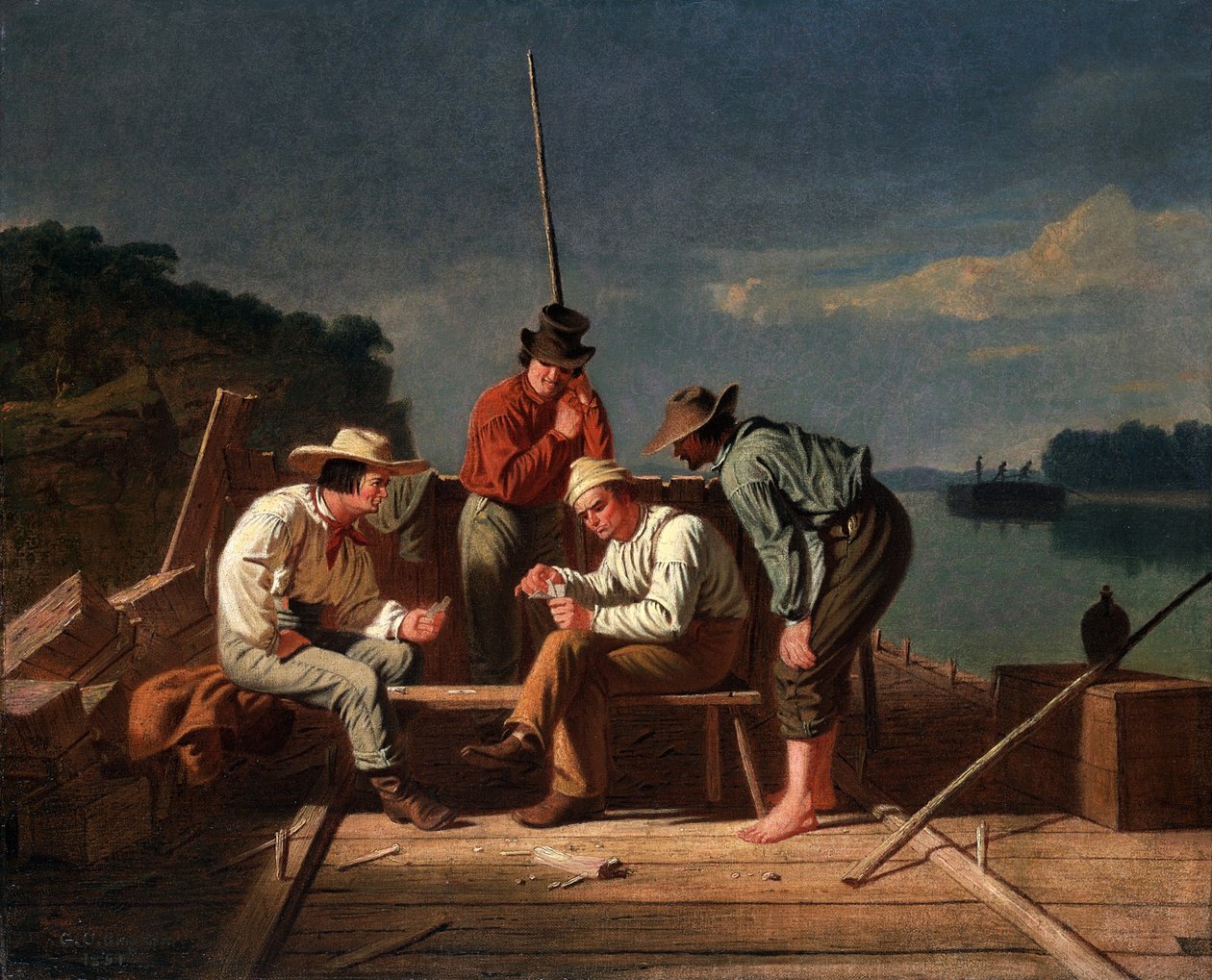 Num dilema, ou os homens das jangadas do Mississipi a jogar às cartas de George Caleb Bingham