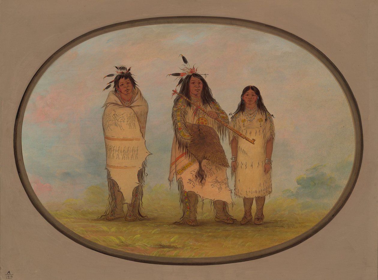 Um chefe Cheyenne, sua esposa e um curandeiro, 18611869. de George Catlin