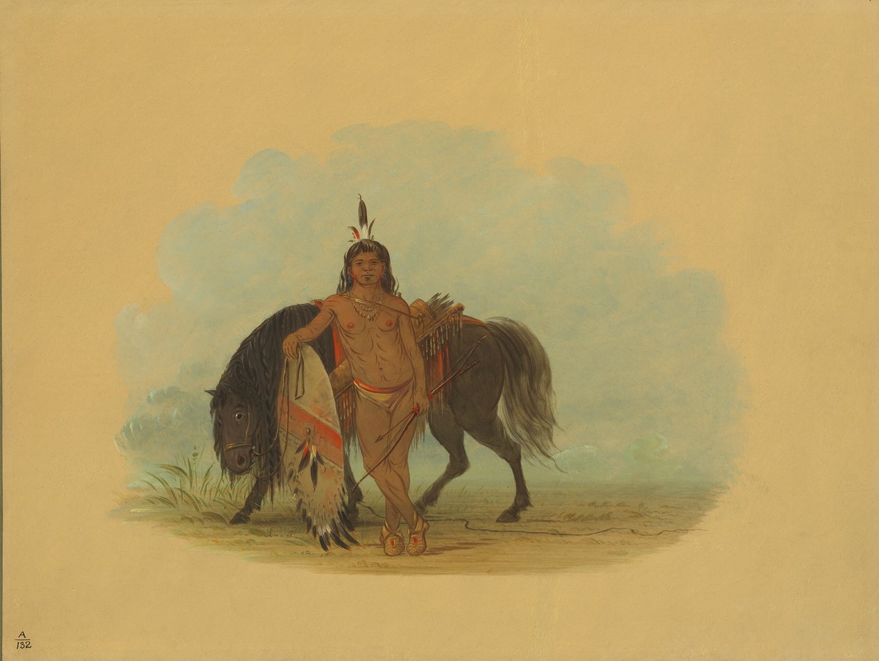 Um guerreiro Cheyenne descansando seu cavalo, 18611869. de George Catlin