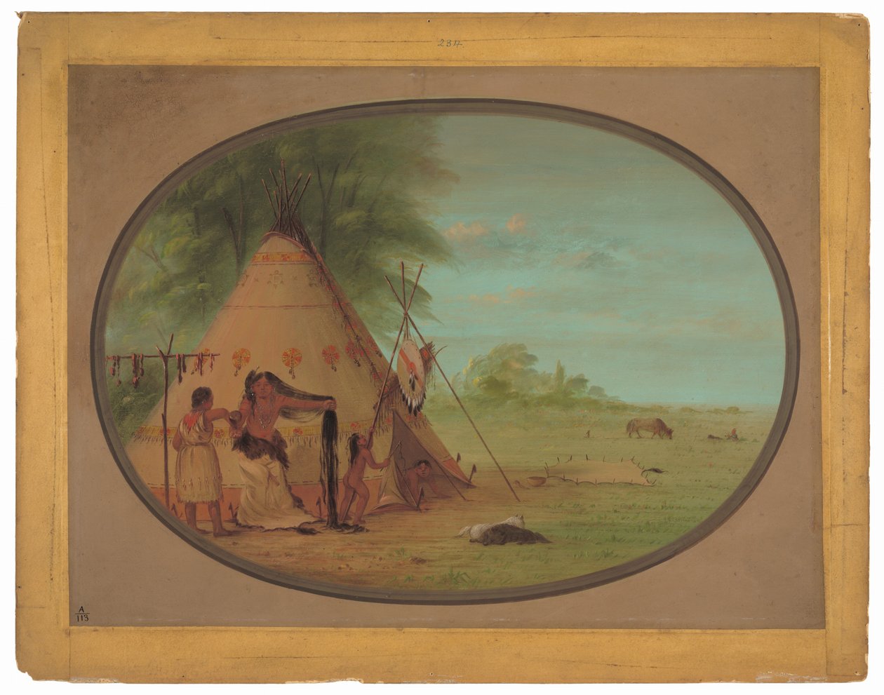 Um chefe de corvo em sua toilette de George Catlin