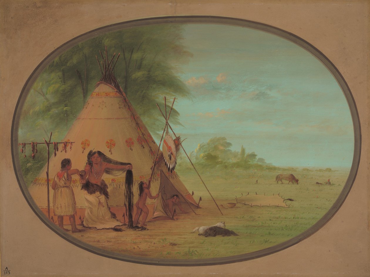 Um chefe de corvo em sua toilette, 18611869. de George Catlin