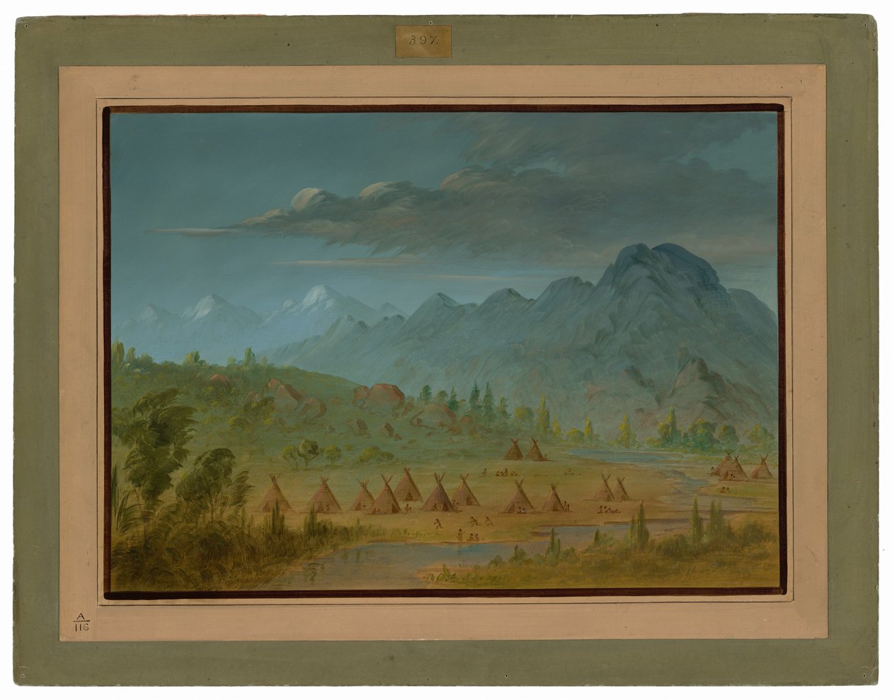 A Crow Village e as montanhas do rio Salmon de George Catlin