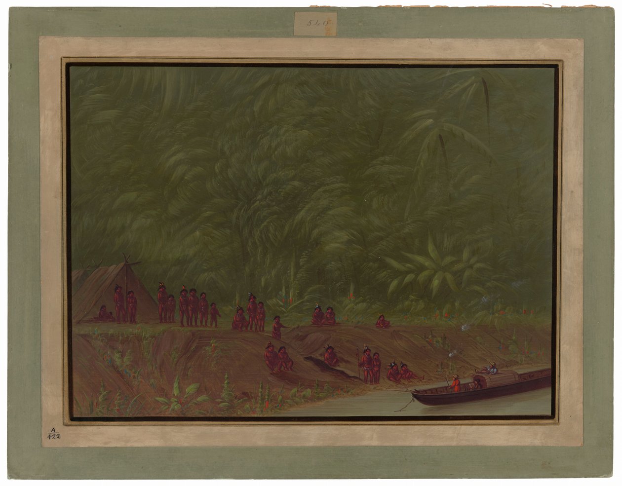 Um acampamento Mura - Esboço de um barco de George Catlin