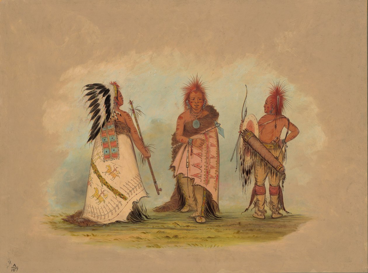 Um chefe Pawnee com dois guerreiros, 18611869. de George Catlin