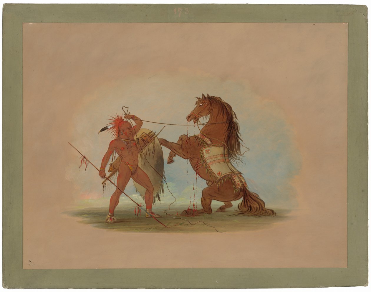 Um guerreiro Pawnee sacrificando seu cavalo favorito de George Catlin