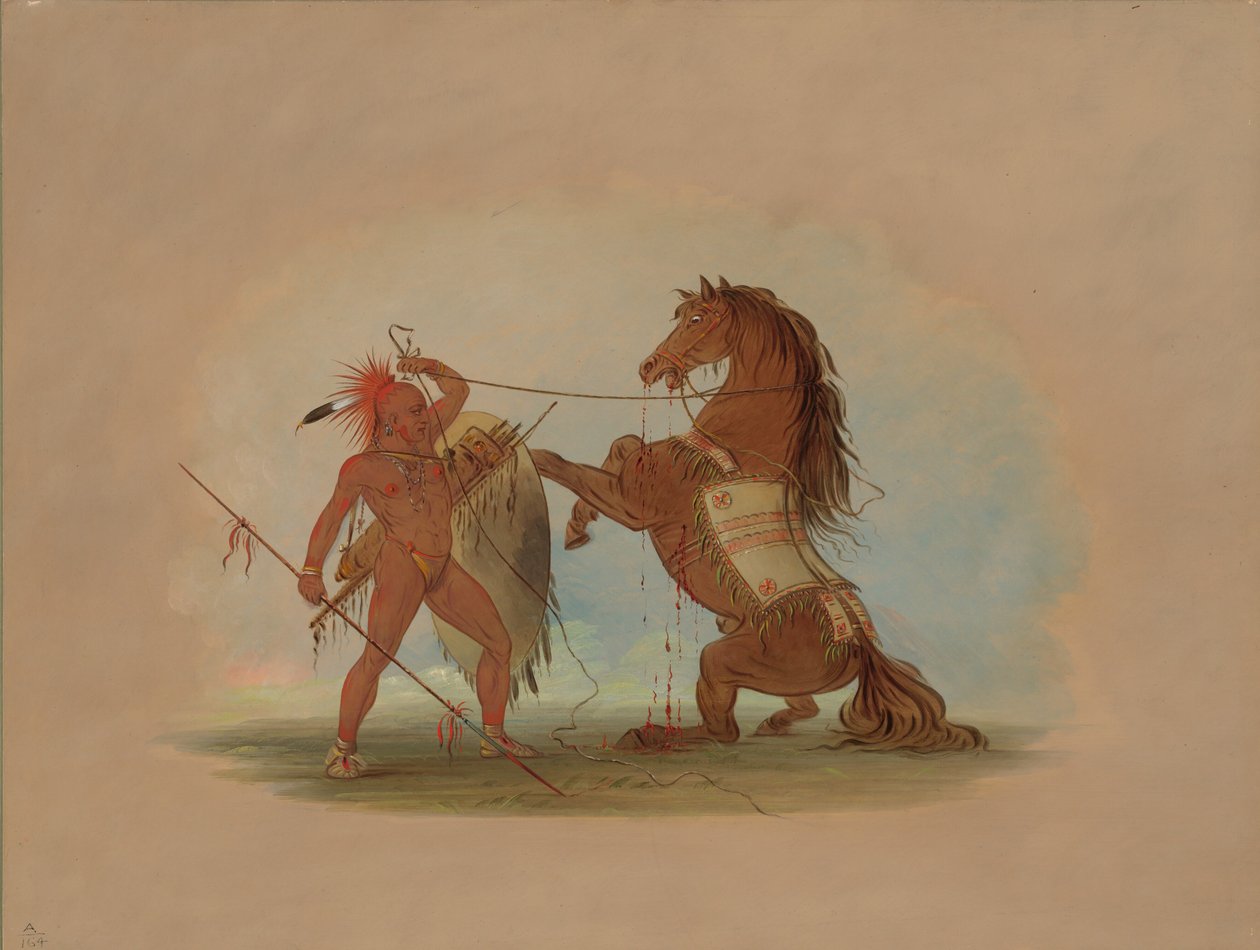 Um guerreiro Pawnee sacrificando seu cavalo favorito, 18611869. de George Catlin