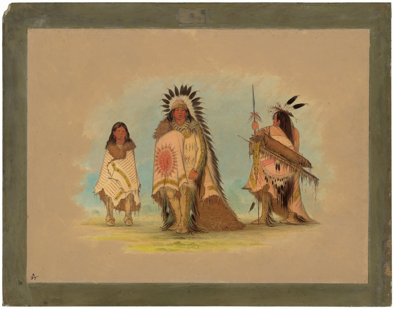 Um chefe Sioux, sua filha e um guerreiro de George Catlin