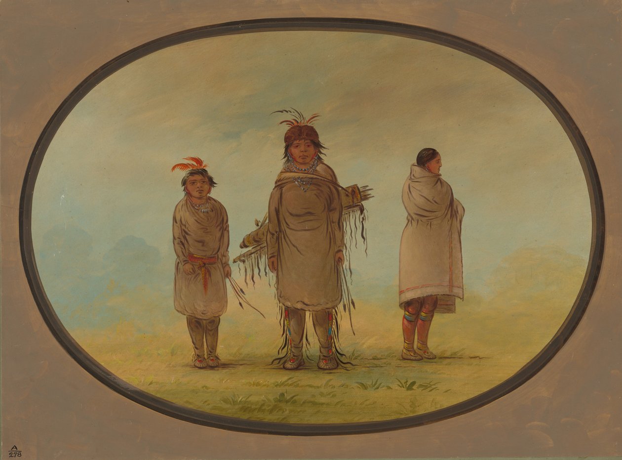Um guerreiro de pedra, sua esposa e um menino, 18551869. de George Catlin