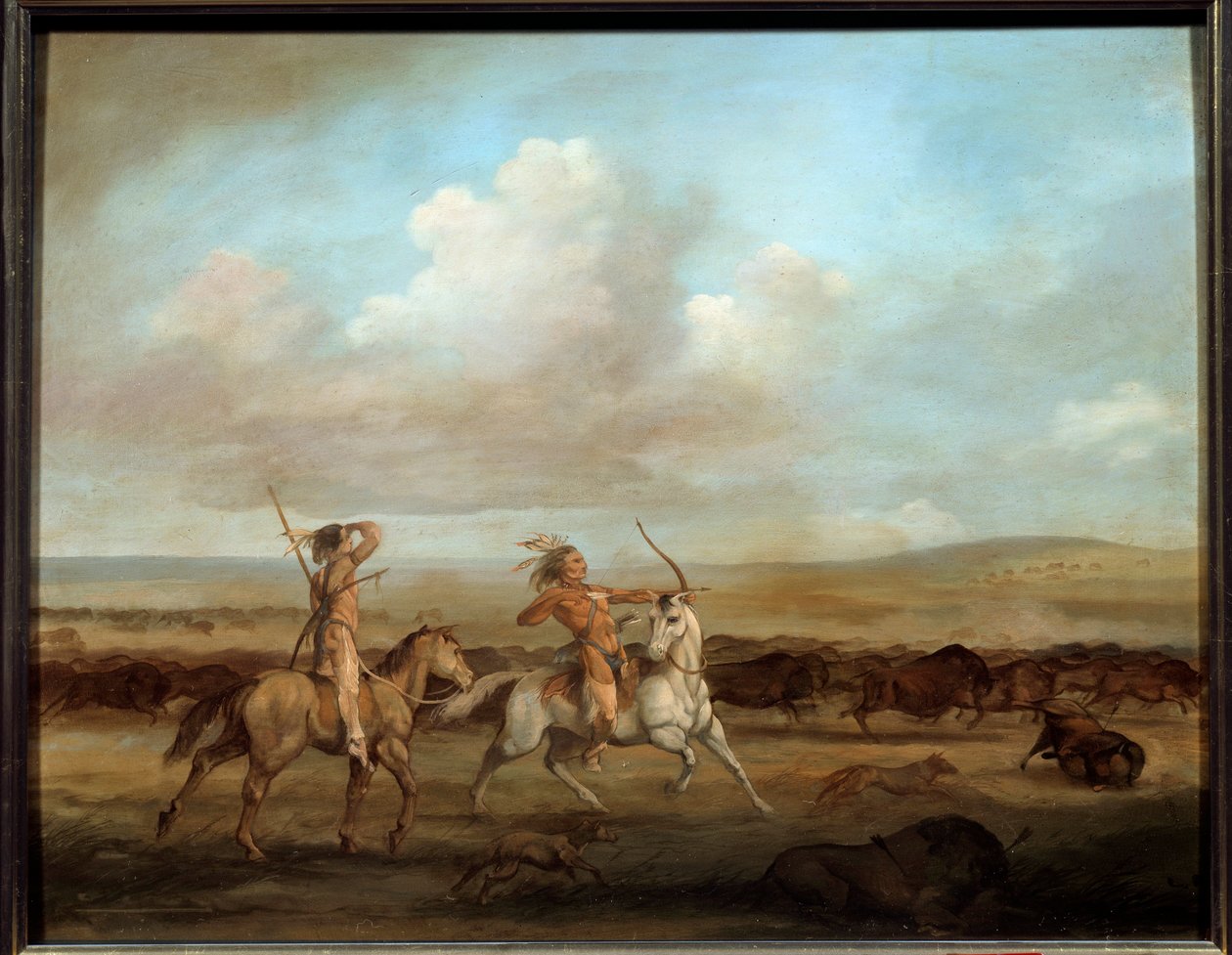 Índios Americanos a Cavalo na Caça ao Bisonte Pintura de George Catlin (1794-1872) de George Catlin