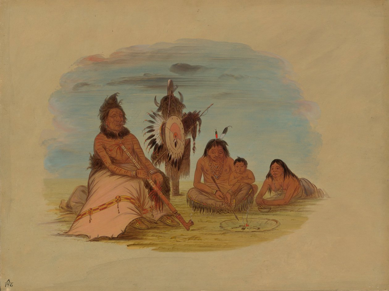 Um chefe de Minatarree envelhecido e sua família, 18611869. de George Catlin