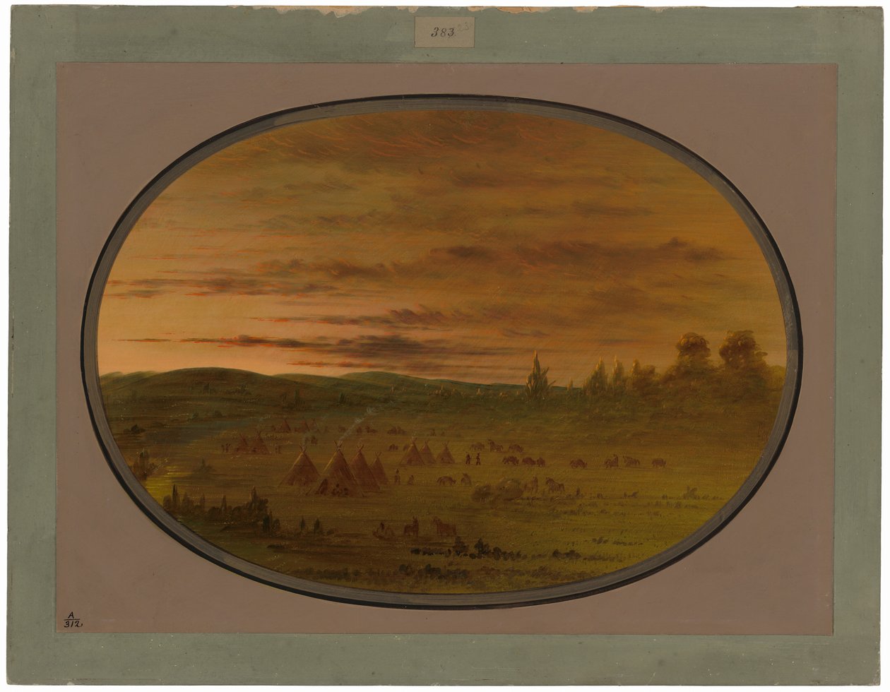 Um acampamento indiano ao pôr do sol de George Catlin