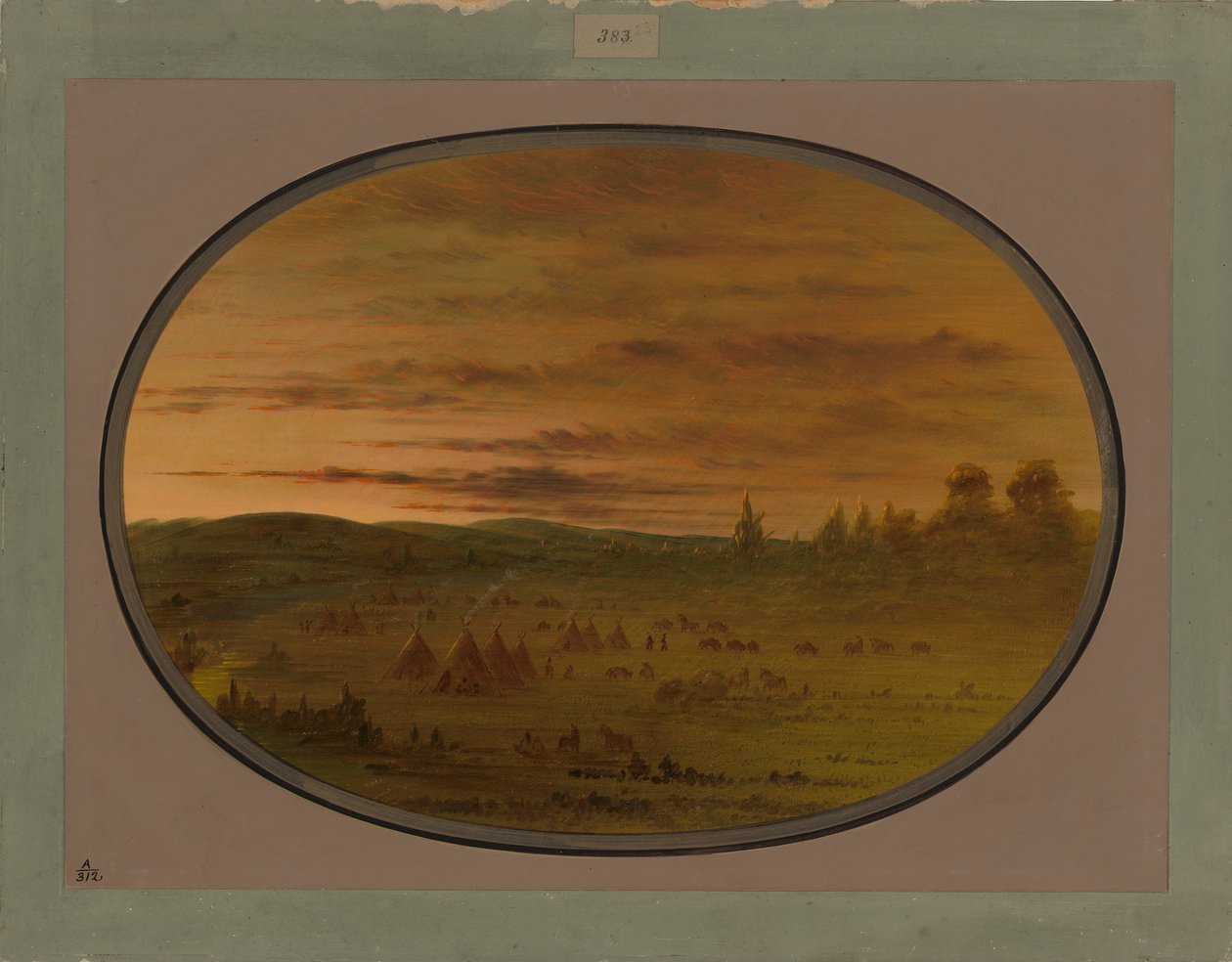 Um acampamento indiano ao pôr do sol, 1861-69 de George Catlin