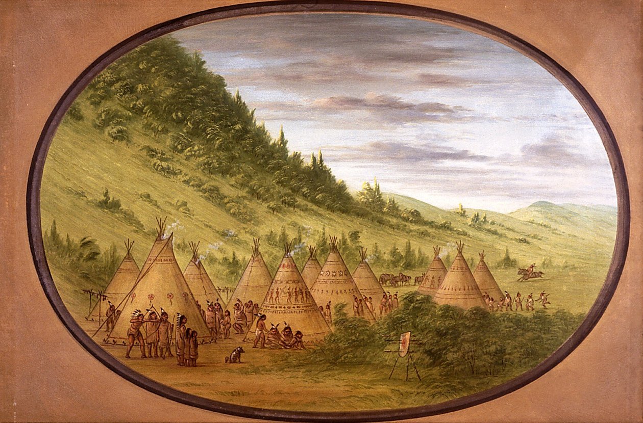 Uma aldeia ojibwe de tendas de pele de George Catlin