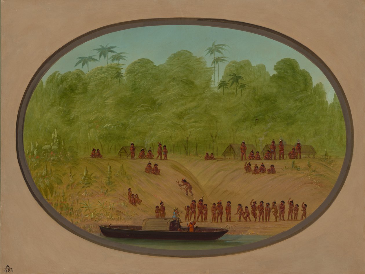 Uma vila de Omagua - esboço de barco, 18541869. de George Catlin