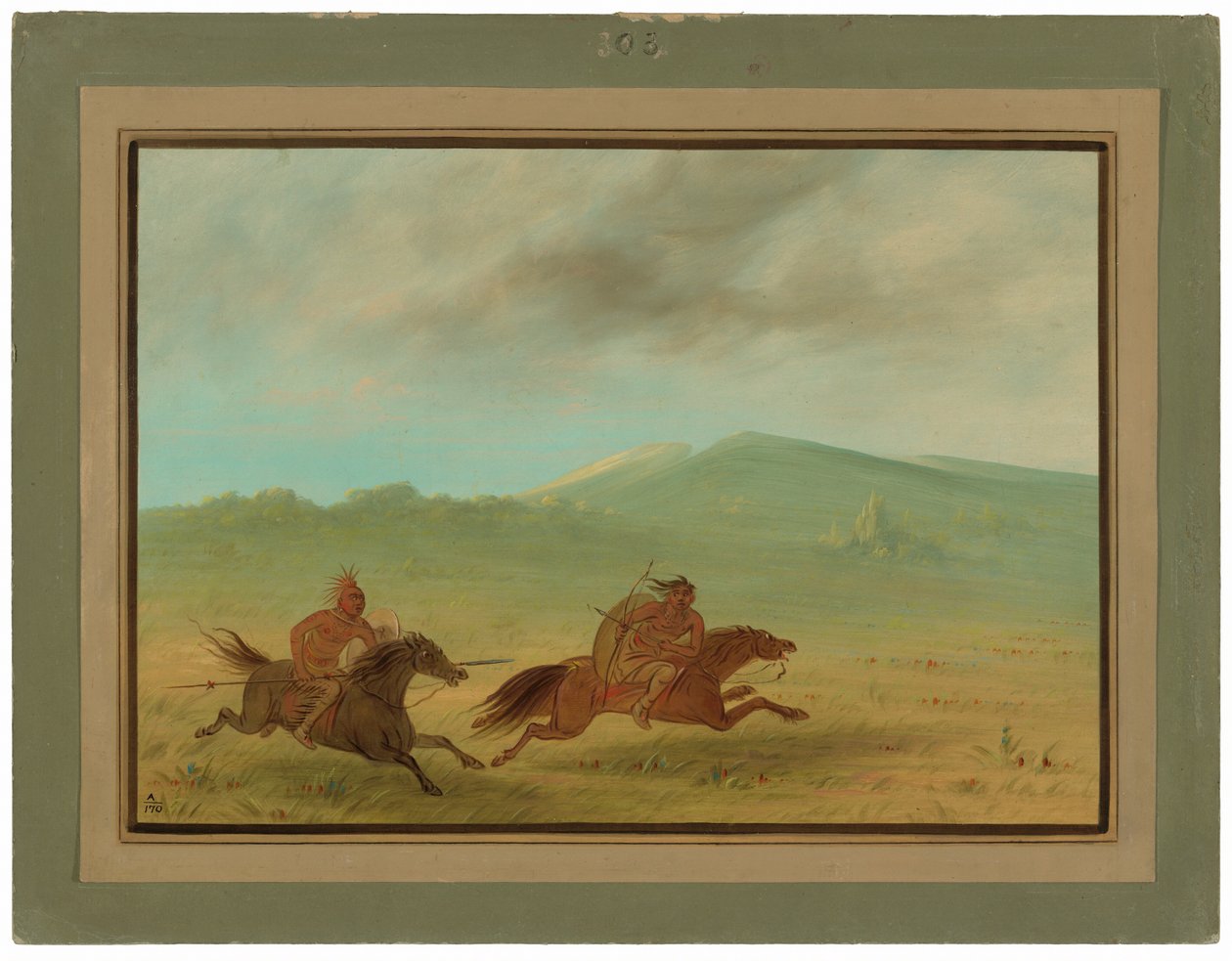 Um índio Osage perseguindo um Camanchee de George Catlin