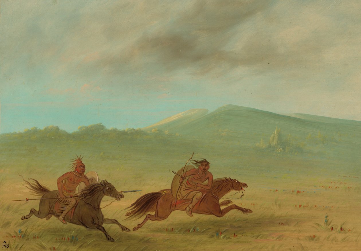 Um índio Osage perseguindo um Camanchee, 18611869. de George Catlin