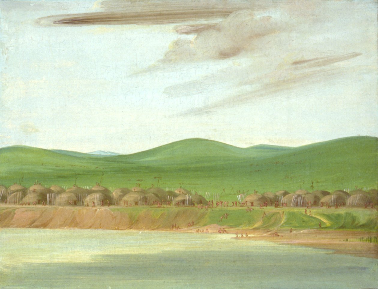 Aldeia Arikara de alojamentos cobertos de terra, 1600 milhas acima de St. de George Catlin