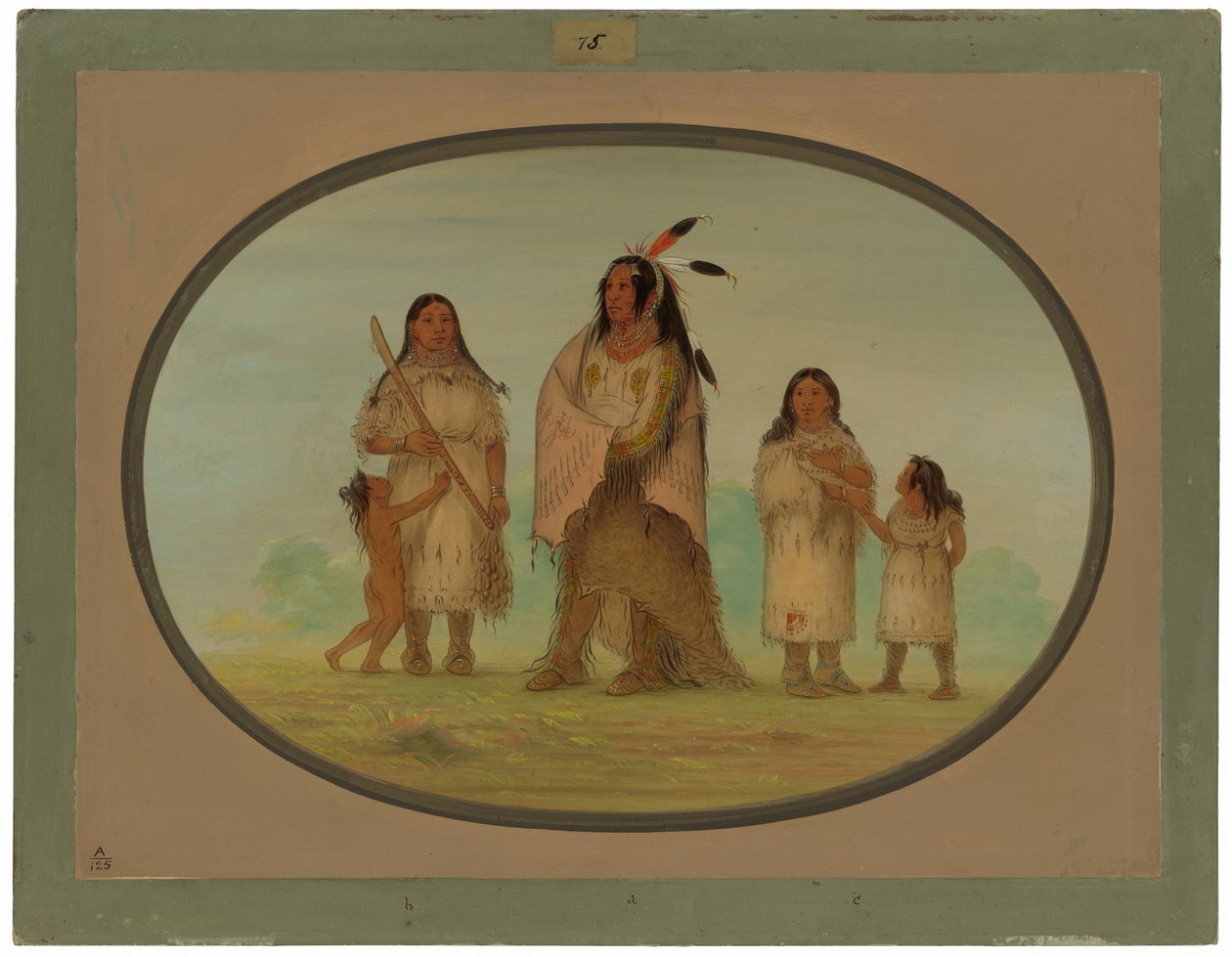 Guerreiro Assinneboine e sua família de George Catlin