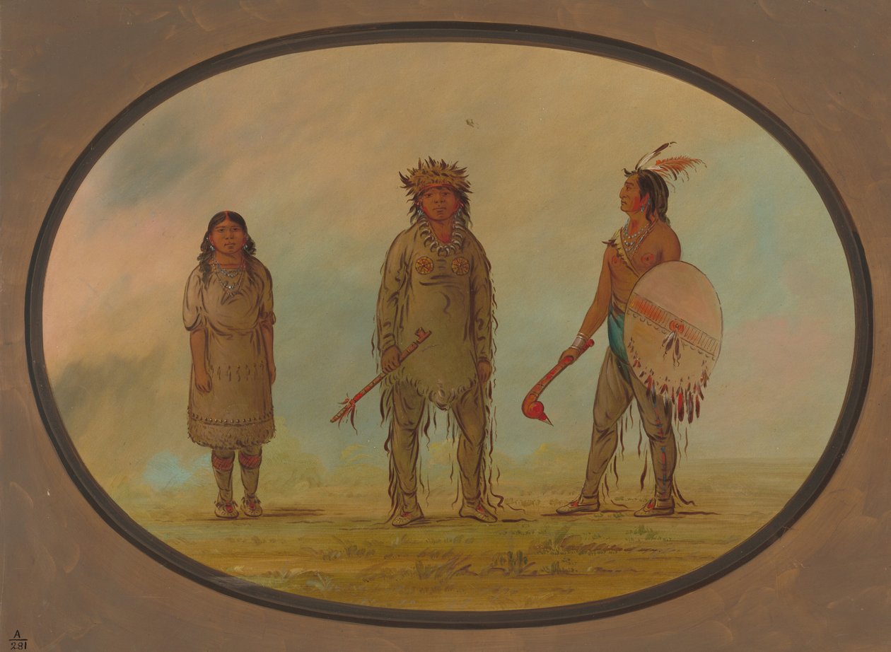Chefe Athapasca, sua esposa e um guerreiro, 18551869. de George Catlin