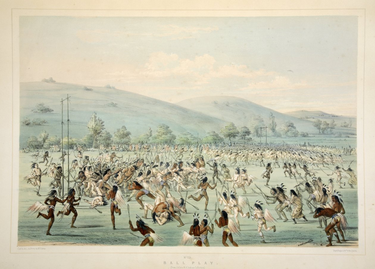 Ball Play, da Catlins North American Indian Portfolio. Cenas de caça e diversões das Montanhas Rochosas e Prairies of America, pub. 1845 de George Catlin