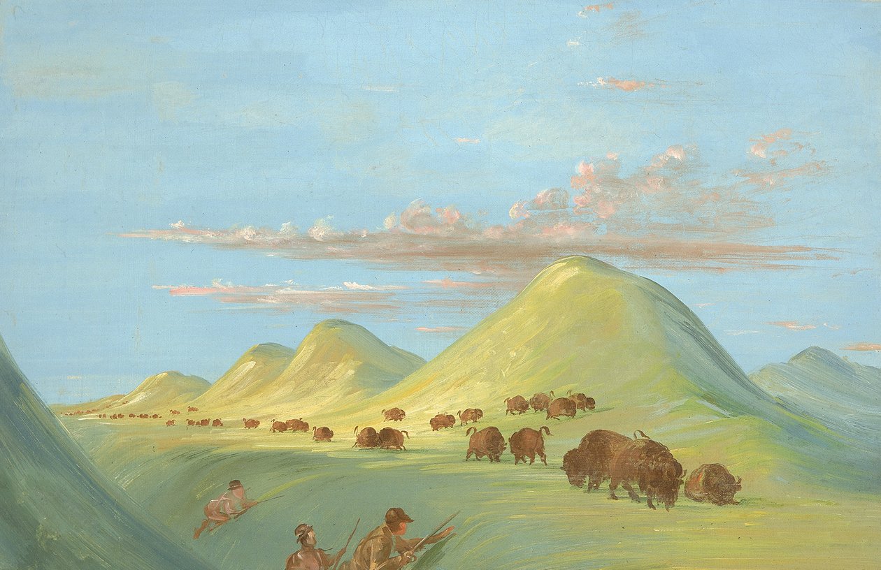 Batiste, Bogard e eu nos aproximando de Buffalo no Missouri, 1837-1839. de George Catlin