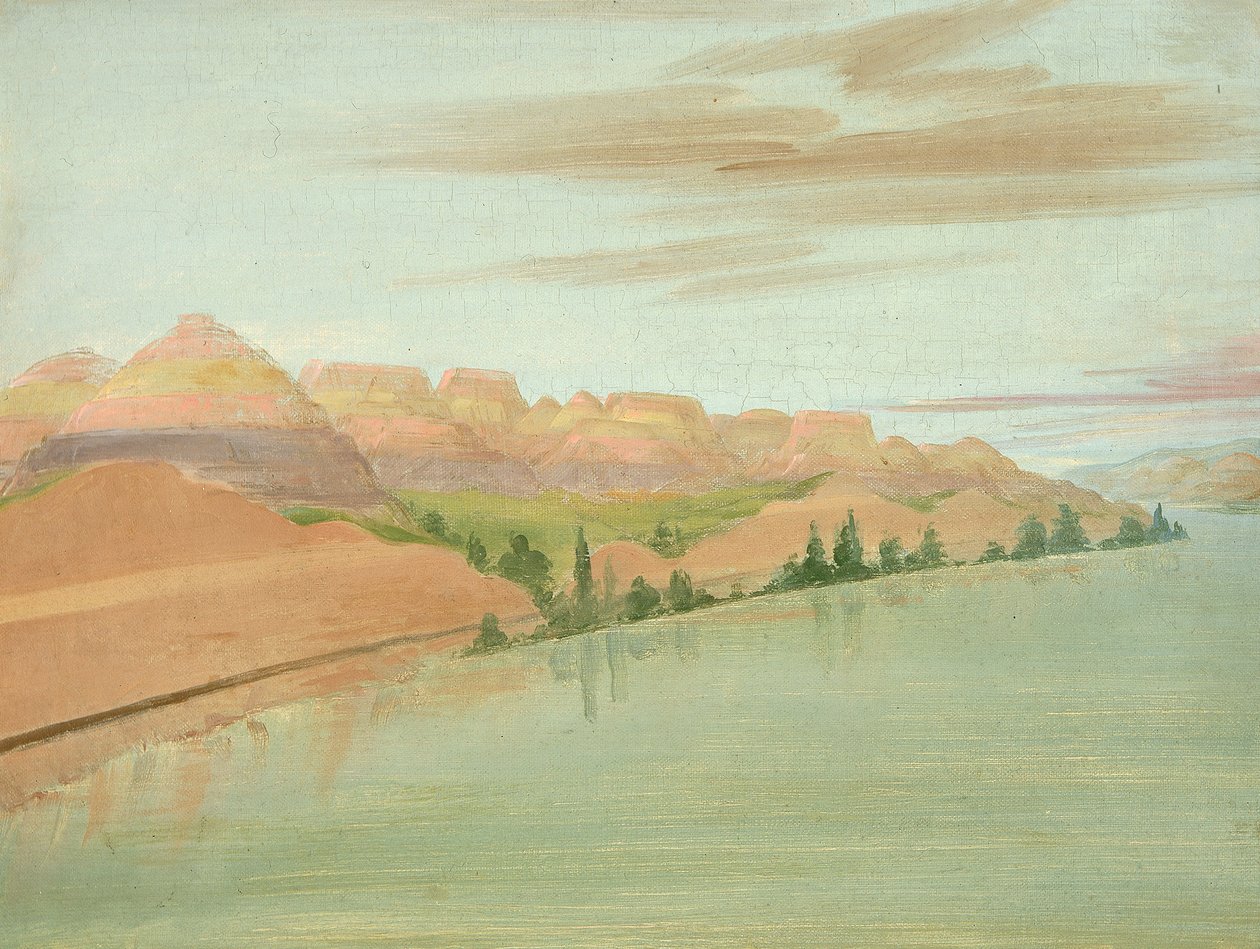 Beautiful Clay Bluffs, 1900 milhas acima de St. Louis, 1832. de George Catlin
