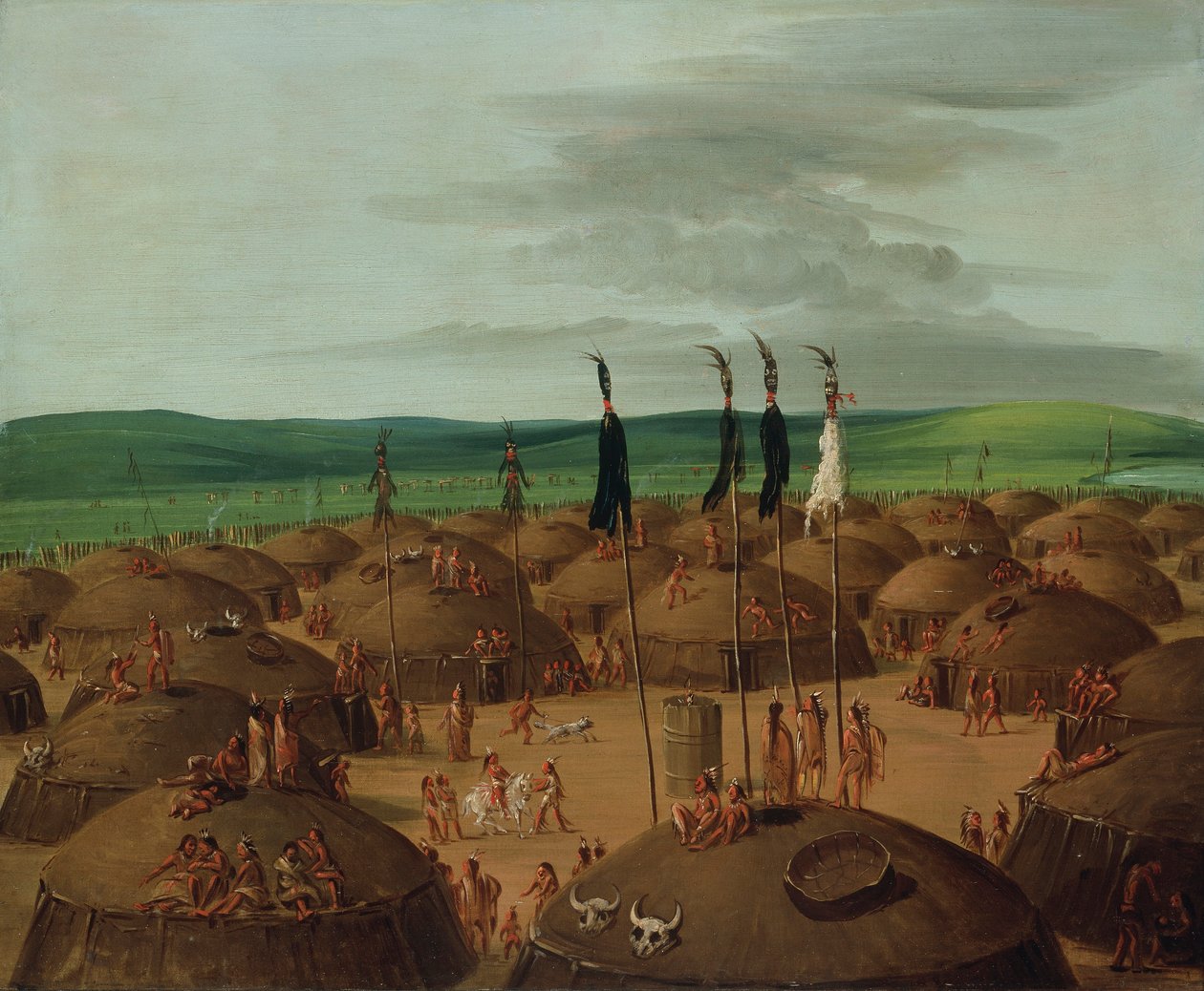 Vista aérea da aldeia Mandan, 1800 milhas acima de St. Louis de George Catlin
