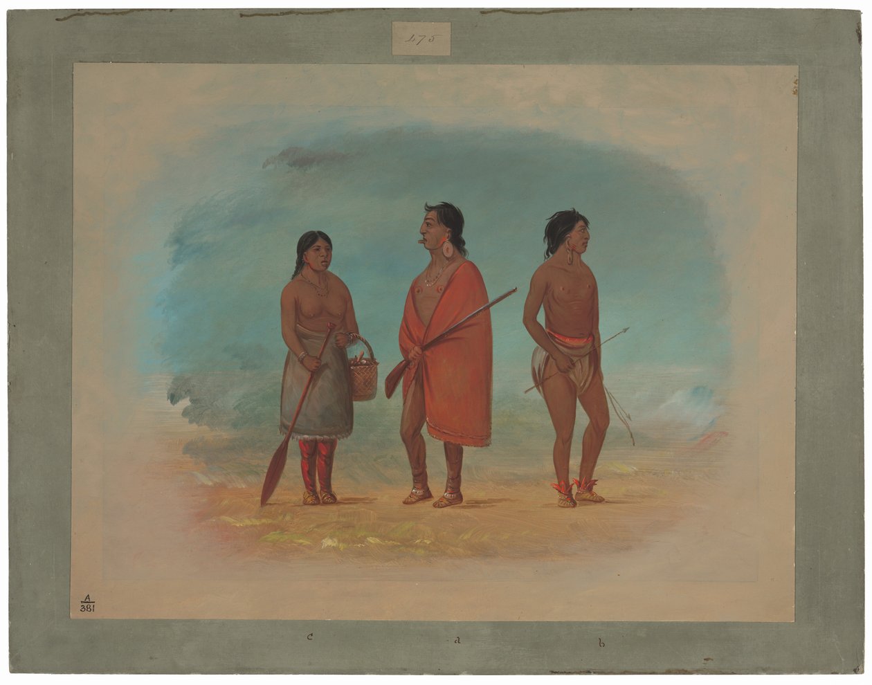 Chefe Botocudo, sua esposa e um jovem de George Catlin