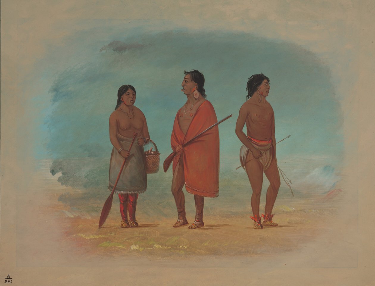 Chefe Botocudo, sua esposa e um jovem, 18541869. de George Catlin