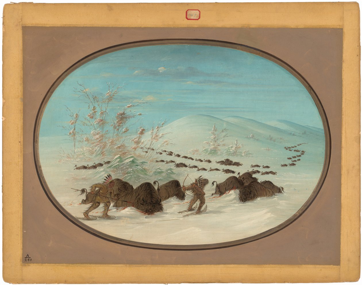 Perseguição de búfalos na neve - Ojibbeway de George Catlin