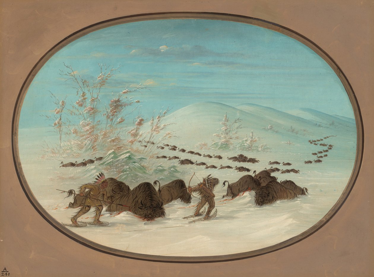 Perseguição de búfalos na neve - Ojibbeway, 18611869. de George Catlin