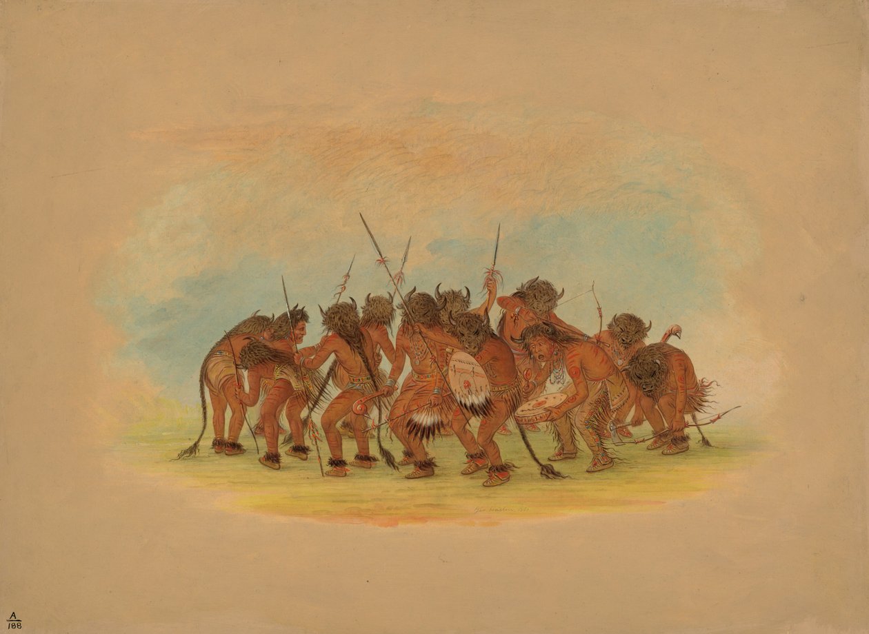 Dança do Búfalo - Mandan, 1861. de George Catlin