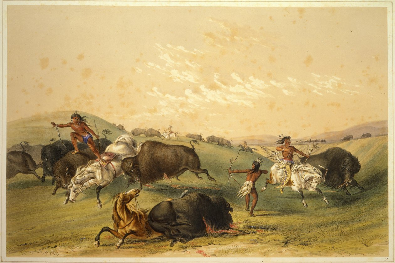 Caça ao búfalo: Um grupo numeroso de George Catlin