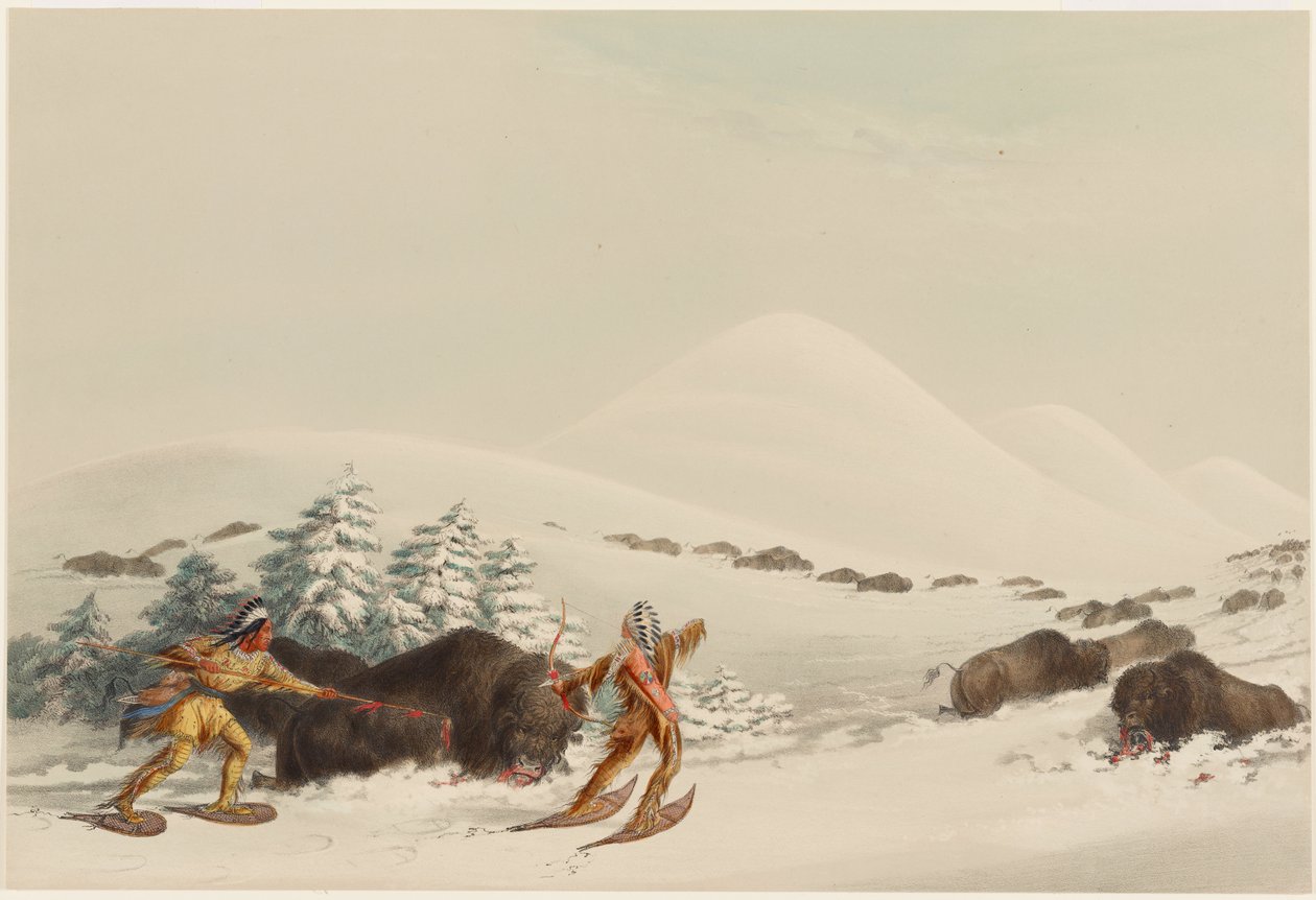 Caça ao bisonte com raquetes de neve de George Catlin