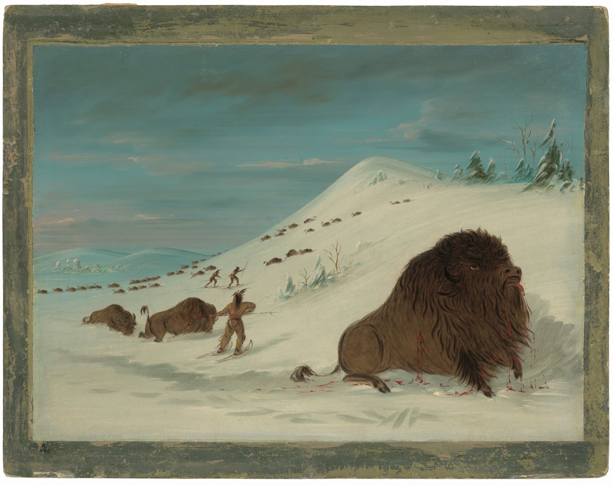 Buffalo Lancing na neve - Sioux de George Catlin