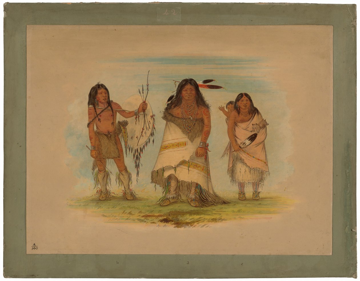 Chefe Comanche, sua esposa e um guerreiro de George Catlin