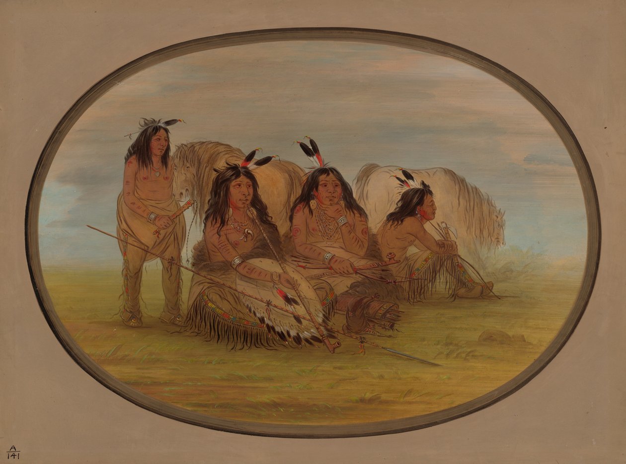 Chefe Comanche com Três Guerreiros, 18611869. de George Catlin