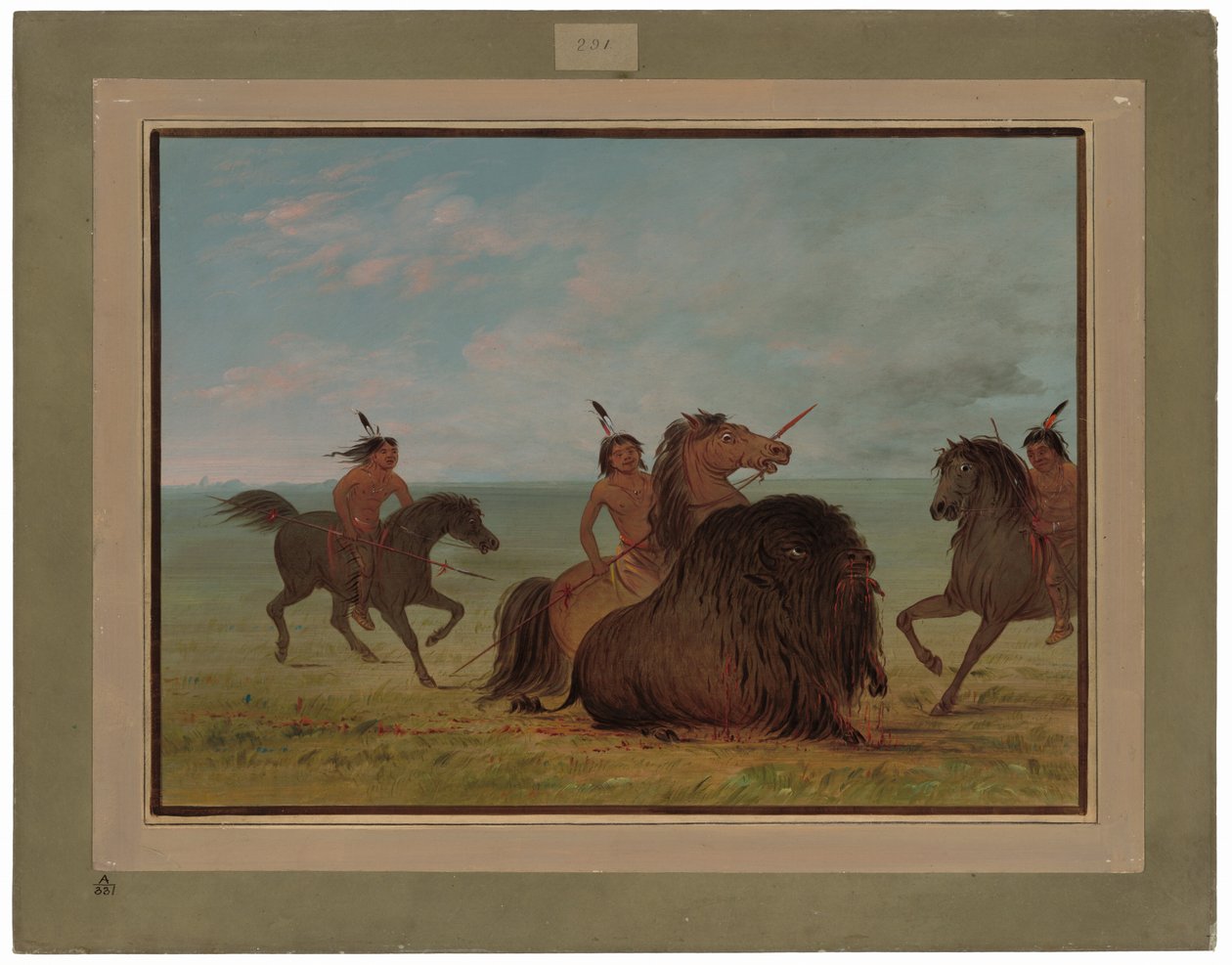 Camanches lançando um touro búfalo de George Catlin